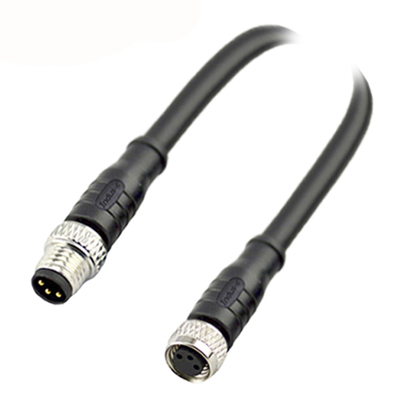 M8 3pins A code male to female straight molded cable, shielded, PVC, -10°C~+80°C, 24AWG 0.25mm²